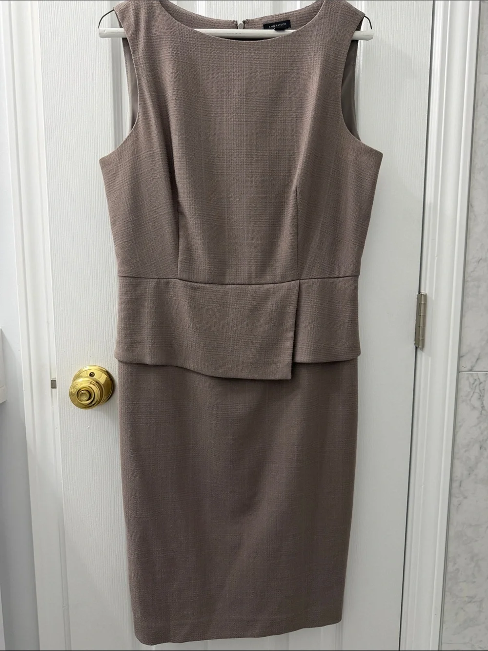 Ann Taylor Sleeveless Taupe Peplum Dress - Classic Workwear